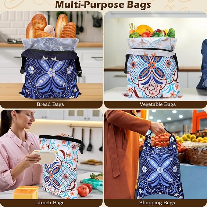 2 Pack Reusable Bread Bags for Homemade Bread, 17"×13" Sourdough Bread Storage Bags with Bowl Cover - Keep Loaf Fresh and Easy to Wash(Morocco Style)