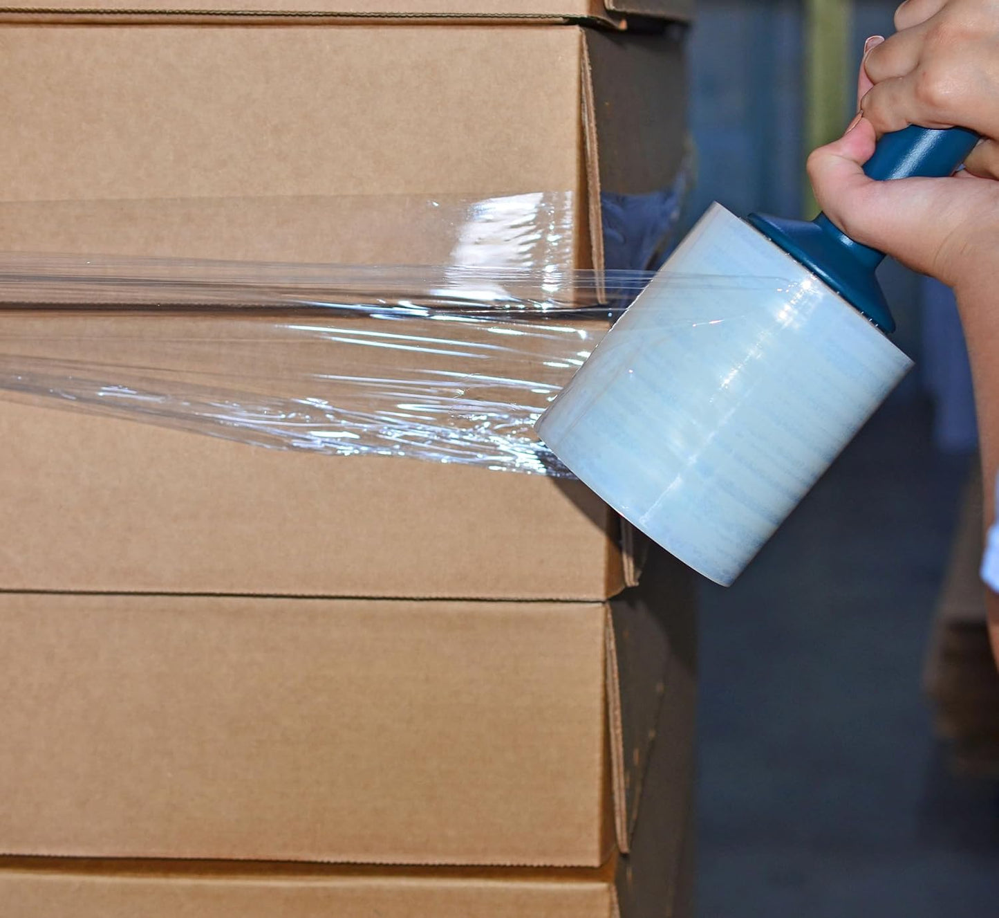 WOD SFCB80 Heavy Duty Hand Stretch Film Wrap 80 Gauge Thick with Dispenser - Clear Shrink Wrap Ideal for Moving, Packing, & Palletizing Applications: 5" in. x 1000 Ft (3-Rolls)