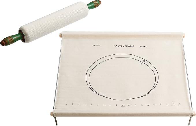 Mrs. Anderson’s Baking Non-Stick Pastry Cloth Frame and Rolling Pin Cover Set, Collapsible with Printed Measurement Guides, 20-Inches x 20-Inches