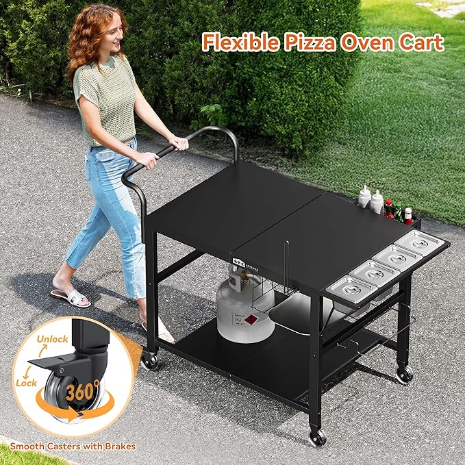 Leteuke Pizza Oven Table, Grill Cart Table for Blackstone Griddle, Outdoor Pizza Oven Stand Fits Ninja, Cuisinart, Gozney, Solo Stove, BBQ Prep Tables Station with Seasoning Tray, 47"x27.5"x30"
