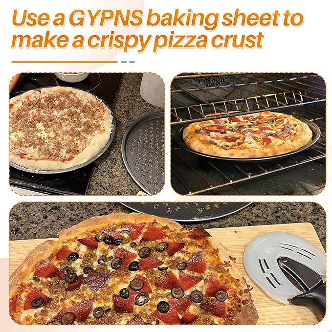 13 Inch Pizza Pan with Baking Pape - for Breville Oven Replacement Parts Perforated Round Pizza Tray, Compatible with Breville Smart Oven BOV800 and BOV845(Black)