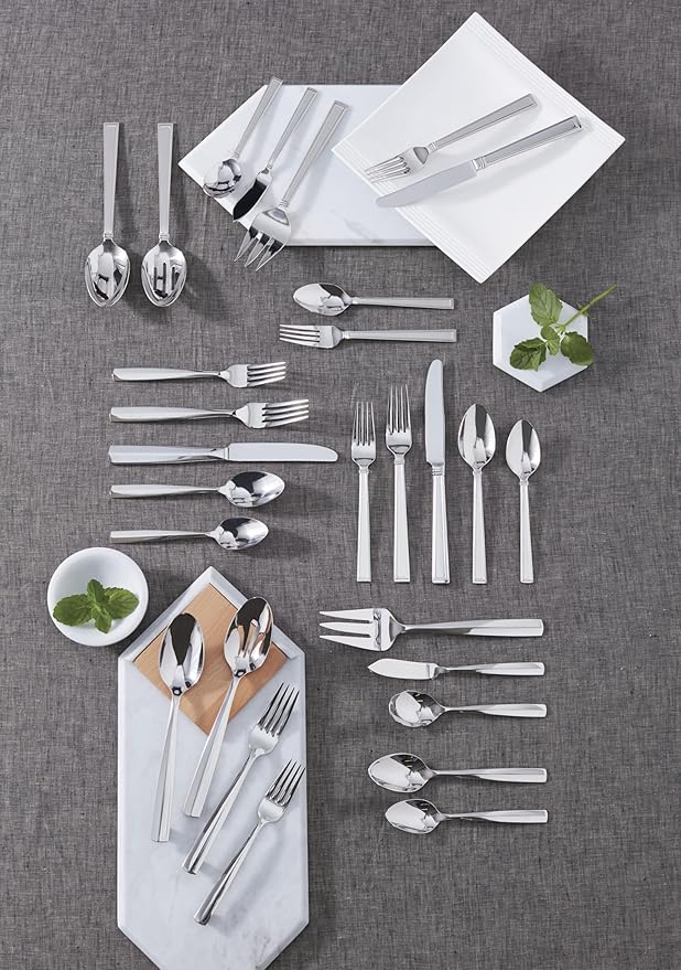 Lenox Lachlan 65-Piece Flatware Set, 10.45 LB, Metallic