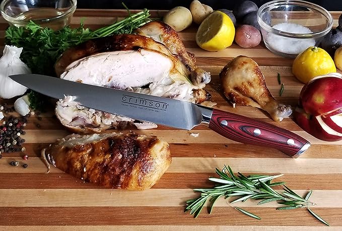 Ergo Chef Crimson Series 8 Inch Carving knife - Forged High Carbon X50CrMoV15 German Stainless Steel – G10 Handle