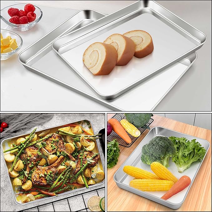 Homikit Baking Pan Sheet Set of 2, Stainless Steel Cookie Sheets Tray for Oven, 20 x 14 Large Metal Half Sheet Bakeware for Cooking Baking, Rustproof & Heavy Duty, Mirror Finish & Dishwasher Safe