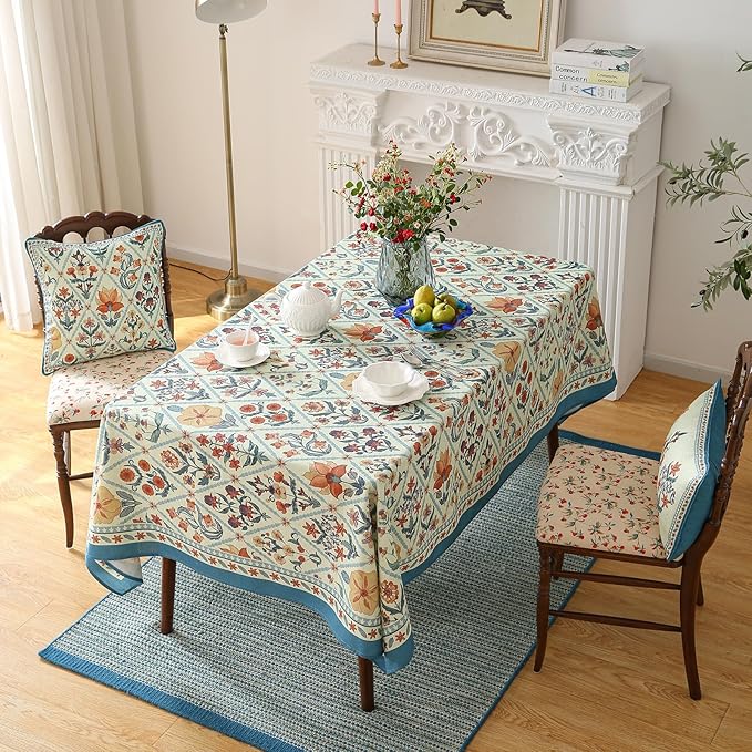 ISAENNE Designer Linen Elegant Extra Long Rectangle Tablecloth,Colorful Floral Bohemian Table Cloth,Wrinkle Resistant Decor Tablecloths for Dining Thanksgiving Kitchen,67"*118"-Floralsea A