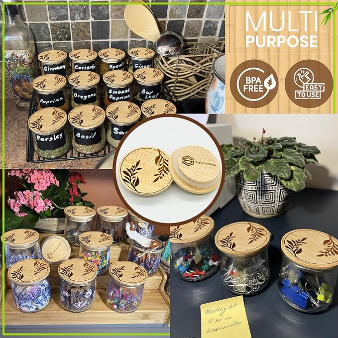 Bamboo Oui Yogurt Jar Lids – Olive Branches Design – 4 Pack | Reusable Airtight Tops for Yoplait Glass Jars | Bamboo Replacement Oui Jar Covers with Silicone Seal | Eco Storage Lids for Yogurt Jars