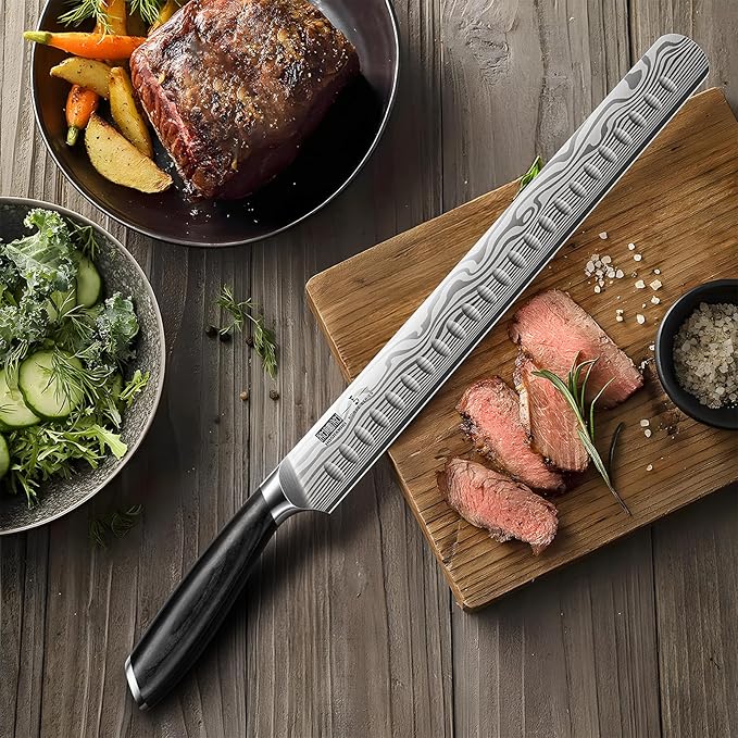 HOSHANHO 12 Inch Carving Knife, Razor Sharp Brisket Knife with Pakkawood Handle, Japanese High Carbon Powder Steel Slicing Knives for BBQ Brisket Turkey Ham Rib Roast