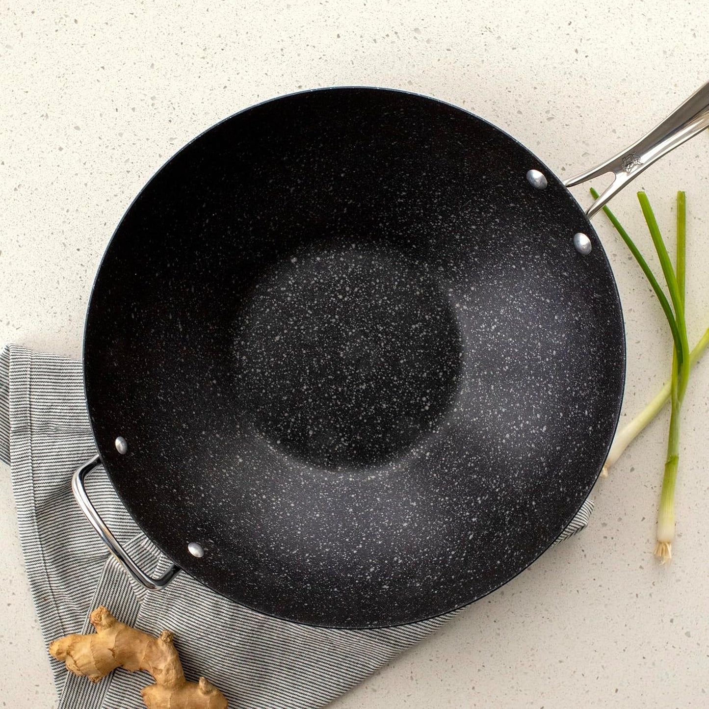 Nordic Ware Basalt Aluminized Steel Spun Wok, 14-Inch, Ceramic Coating