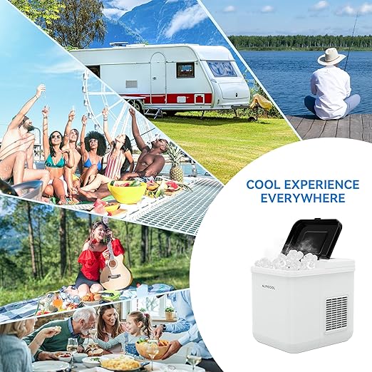 Alpicool Countertop Bullet Ice Maker, Ice Machine 9 Cubes in 8 Mins, 24Lbs/24H, Portable Ice Maker with Basket and Scoop for Home/Party/RV/Camping