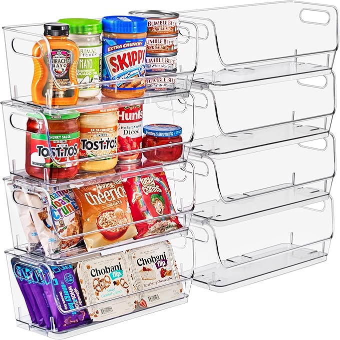 Sorbus Stackable Storage Bins Open Front, Clear Stackable Storage Bins, Pantry Bins for Storage and Organization, Acrylic Stackable Bins for Kitchen, Clear Pantry Organizer Bins (Small Narrow 8 Pack)