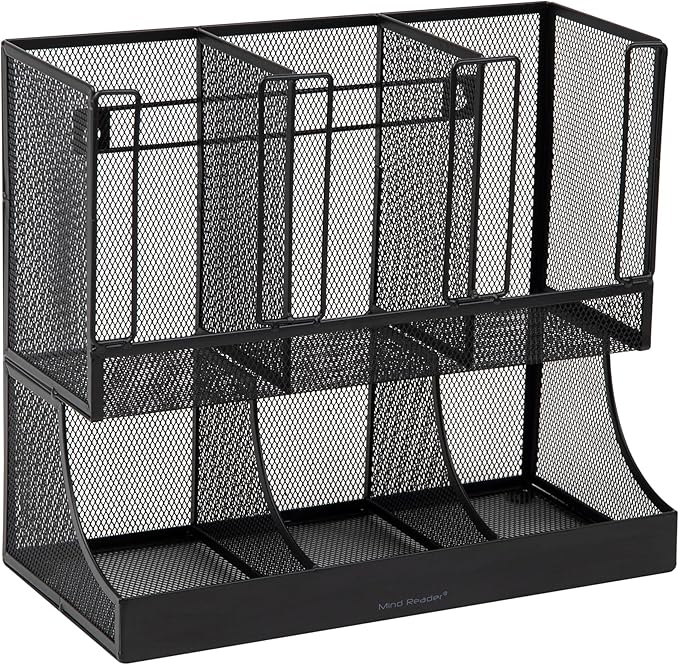 Mind Reader Multipurpose Countertop Organizer, Office Breakrooms, Cup and Condiment Station, Metal Mesh, Black