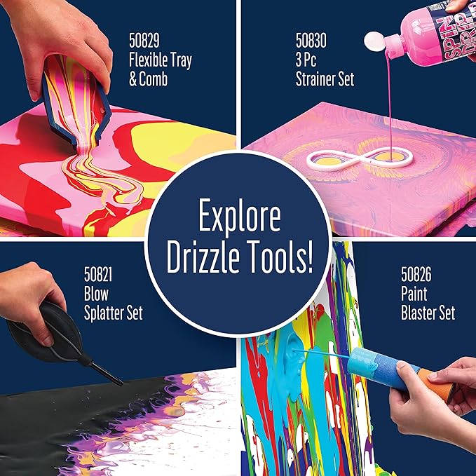 FolkArt Drizzle Flat Pouring Pan and Swipe Set, Durable Tools Perfect for DIY Paint Pouring Arts and Crafts Projects, 50828