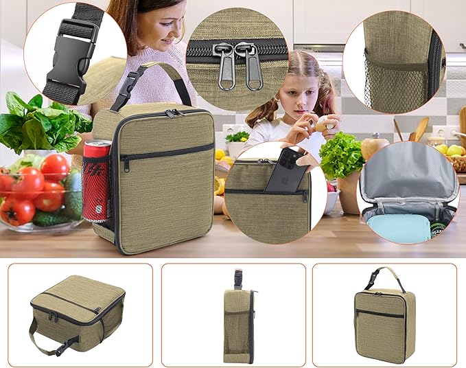 ZM-YOUTOO Lunch Box for Men - Reusable Lunch Bag Men Adult Women- Insulated Small LunchBox (Beige)