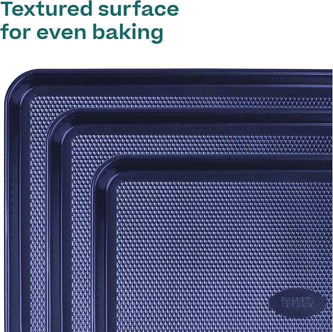 Baker's Secret Non Stick Baking Sheets, Set of 3 Cookie Sheets for Oven, Diamond Texture Premium Air Flow, Extra Thick 0.6mm, PFOA PFOS PTFE and PFAS Free Bakeware, 3 Sizes