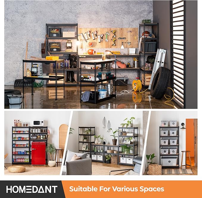 HOMEDANT 28"W x 12.3"D x 59.5"H 5-tier Boltless Metal Shelving Unit Adjustable Garage Storage Utility Rack Heavy Duty Shelves Organization Multipurpose Shelf Warehouse Kitchen Living Room pantry 2Pack