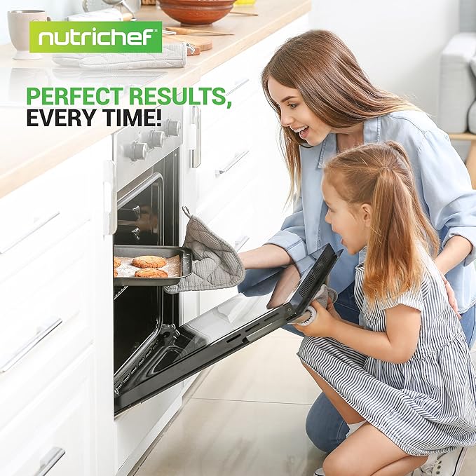 NutriChef 10-Piece Non-Stick Baking Set – Heavy-Duty Carbon Steel Bakeware Set w/ Cookie Sheets, Muffin Pan, Roasting Pan, Cake Pan, Baking Tray, Pizza Pan – Effortless Food Release & Easy Cleanup