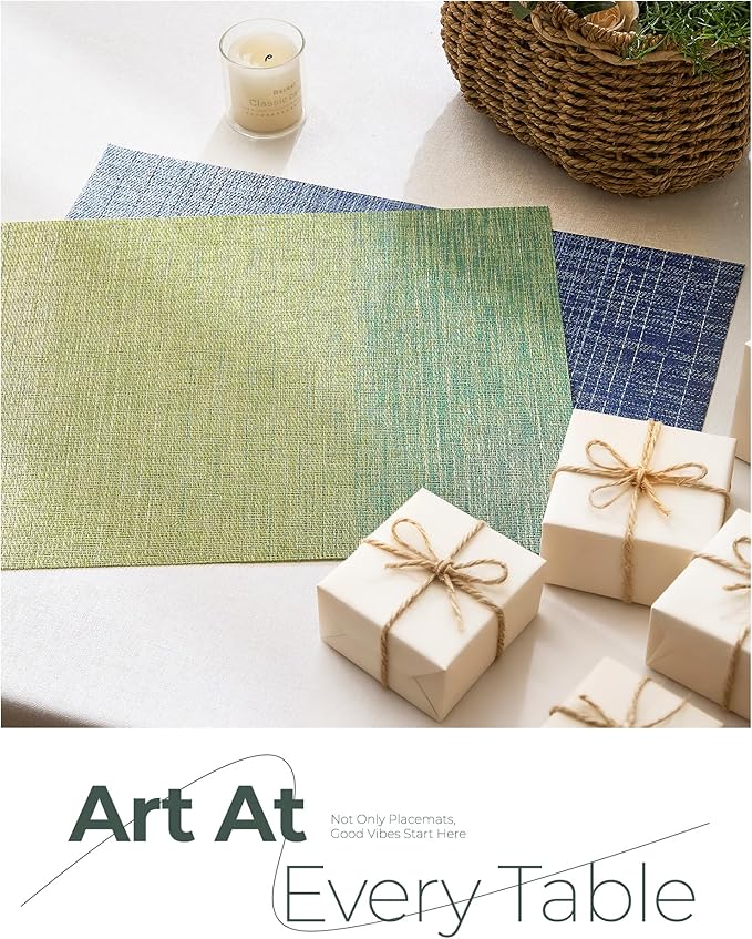 Leetaltree Gradient Green Woven Placemats Set of 24 - Heat Resistant Non-Slip Place mats for Dining Table, Washable Durable PVC Vinyl Woven Table Mats(Gradient Green, 24)