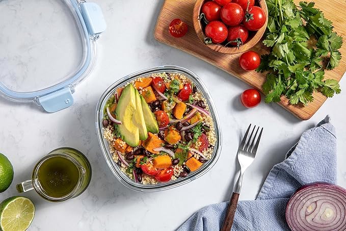 Ello Duraglass Meal Prep Container- Glass Food Storage Container with Silicone Sleeve and Airtight BPA-Free Plastic Lid, Dishwasher, Microwave, and Freezer Safe