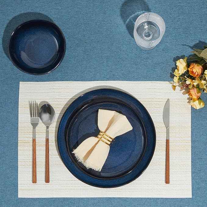24 Piece Ceramic Dinnerware Sets for 8, Starry Blue Reactive Glaze | Unique Coastal Edge for Holiday Gatherings, Thanksgiving, Dinner Parties | Microwave & Dishwasher Safe Stoneware Dish Set