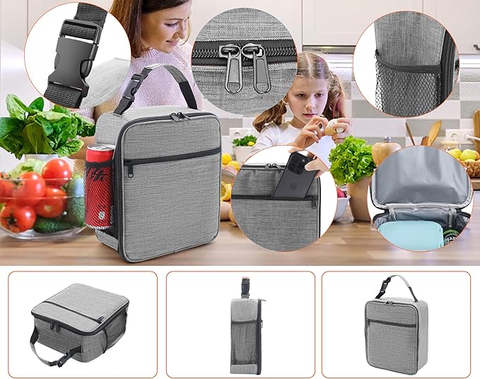 ZM-YOUTOO Lunch Box for Men - Reusable Lunch Bag Men Adult Women- Insulated Small LunchBox (Light Gray)
