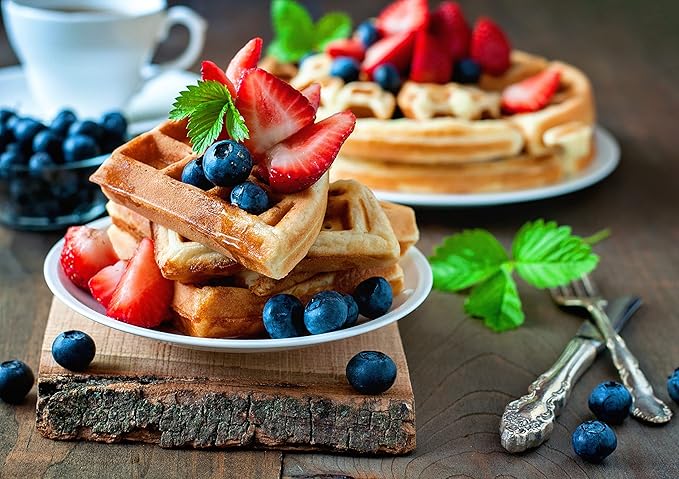 Moss & Stone Belgian Waffle Maker, Electric Flip Waffle Machine with Adjustable Temperature Control, Non-Stick Grids for Smooth Release, Compact 8-Inch Round Waffle Maker, Red