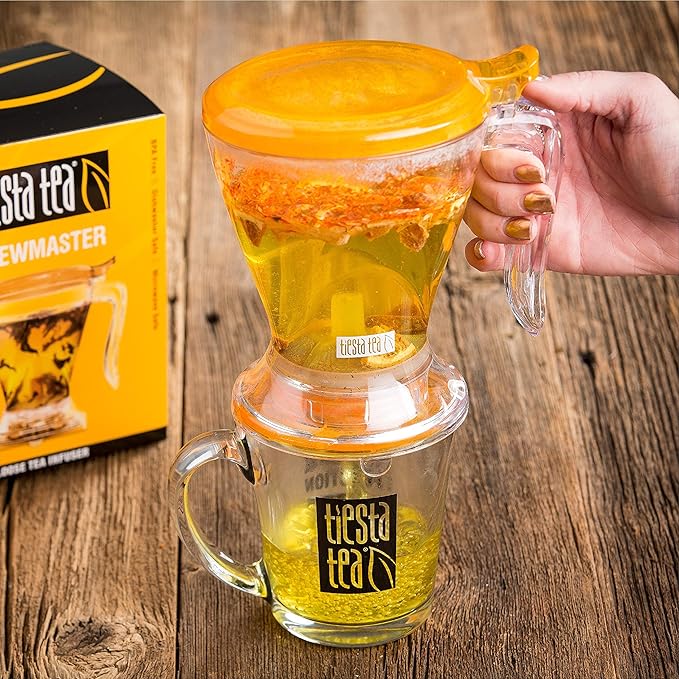 Tiesta Tea Brewmaster Infuser, Large Strainer for Loose Leaf Tea, Fine Mesh Bottom Dispensing, Microwave & Dishwasher Safe, Reusable Steeper, Loose Leaf Holder, 16 Oz