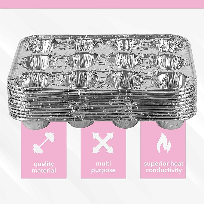 PLASTICPRO Aluminum Foil Mini Muffin Pans Reusable and Disposable, Holds 12 Mini Cupcakes/Muffin foil Pan Pack of 10
