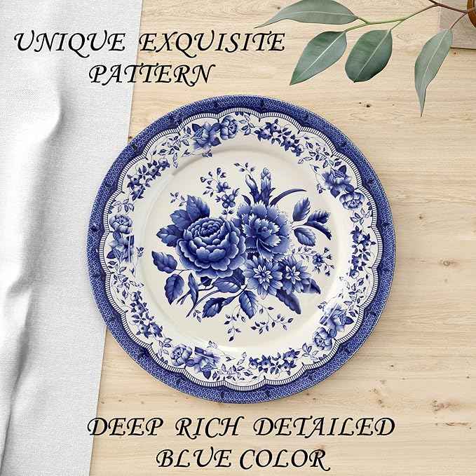 Tudor Royal 24-Piece Porcelain Round Dinnerware Set, Service for 6, Victoria Blue Design, Blue Floral, Plates Bowls Mugs Dishes, Glossy, Premium Quality Tableware, Unique Pattern