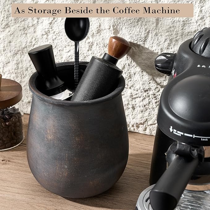 Rustic Utensil Holder for Kitchen Counter, Modern Farmhouse Cooking Utensil Holder and Crock Home Kitchen Decor, Vintage Ceramic Utensil Organizer for Spatula, Ladle, Eggbeater, Rolling Pin