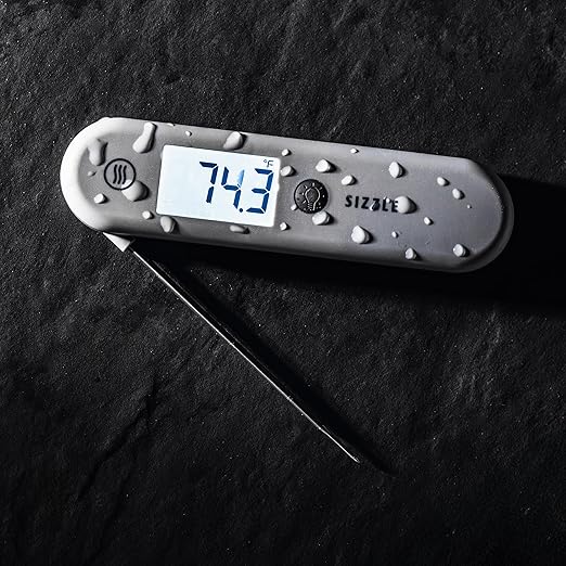 ThermoWorks Sizzle Digital Meat Thermometer – Instant Read in 2 Seconds, Waterproof, Folding Probe with Magnetic Back, Auto-Rotating Backlit Display, for Cooking Food, Grill & BBQ - Nautical Blue