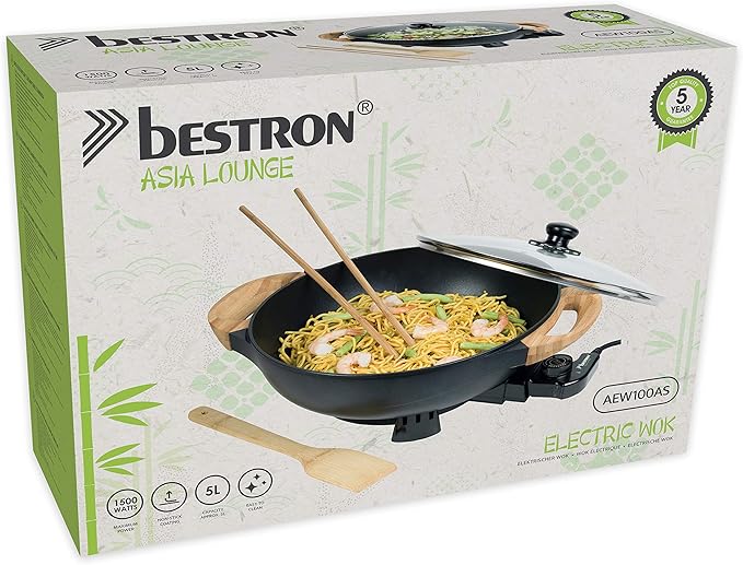 Bestron AEW100AS Electric Wok, Metal, 5 Litres