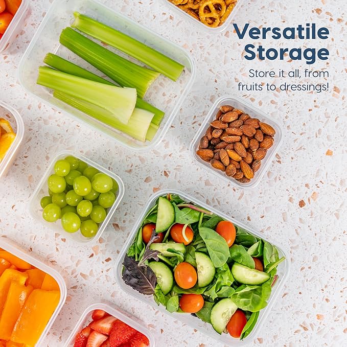 IRIS USA 44 PC Plastic Food Storage Containers With Lids | 22 Meal Prep Containers & 22 Lids | Leftovers Office Lunch Snack Fruit, Microwave Dishwasher Freezer Safe, BPA Free