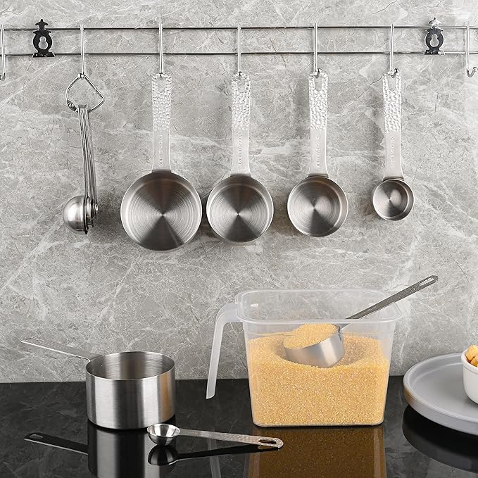 Measuring Cups Set, 18/8 Stainless Steel Measuring Cups Set for Kitchen & Baking, Dry & Liquid 6 Measuring Cups with 1 Rings, Nesting Metric & US Measuring Cup Set