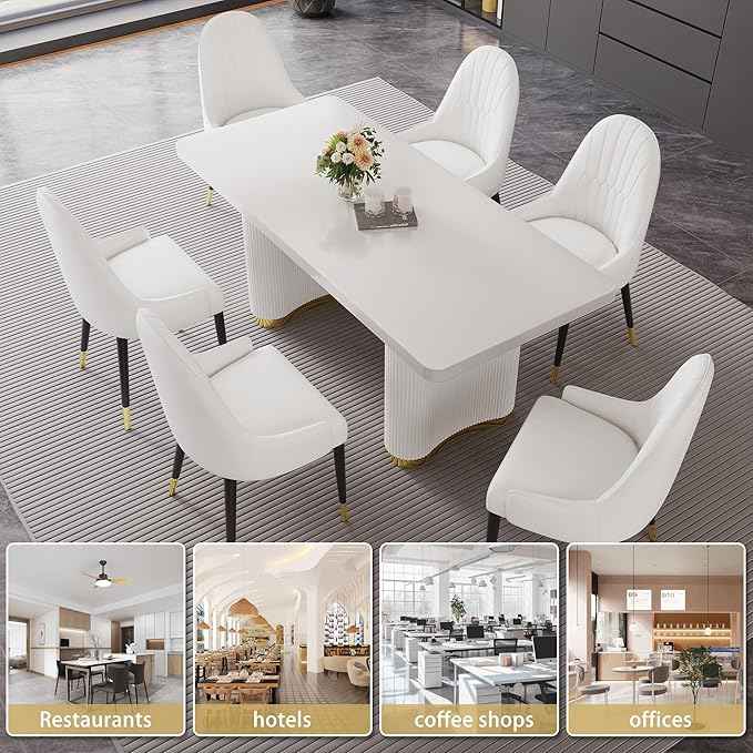 AF ARTISAN FURNITURE White Dining Chairs Set of 2 with High Backs Mid Century Modern Kitchen Dining Room Chairs PU Faux Leather Upholstered Large Padded Accent Chair with Legs