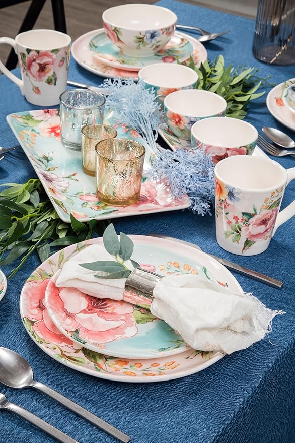 Bico Margret's Garden Dinner Plates Set of 4, 11 Inch Large Ceramic Plates for Pasta, Steak, Stylish Serving Dishes, Microwave and Dishwasher Safe, Gift for Housewarming and Thanksgiving
