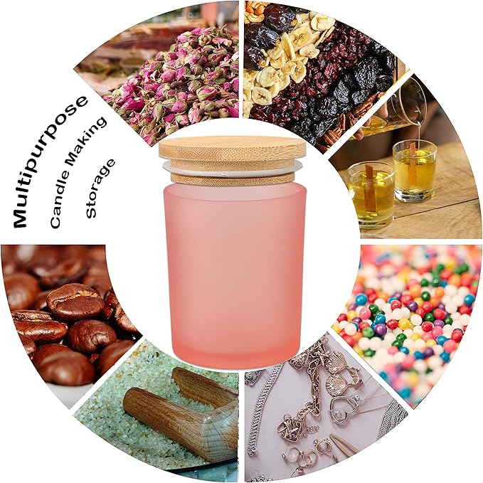 MILIVIXAY 12 Pack 7 OZ Frosted Pink Glass Candle Jars with Lids and Candle Making Kits - Bulk Empty Candle Jars for Making Candles - Spice, Powder Containers.
