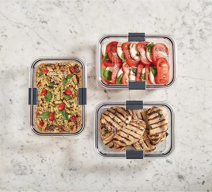Rubbermaid Brilliance Food Storage Container, Large, 9.6 Cup, Clear, 3 Pack
