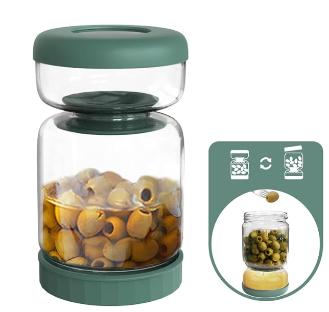 Luvan Glass Pickle Jar, 34oz Pickle Container with Strainer, LeakProof Kraut and Olive Hourglass Jug, Olive Jar with Airtight Lid, Multifunction Jalapeno Container, Gherkin Flip Jar for Fridge