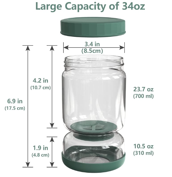 Luvan Glass Pickle Jar, 34oz Pickle Container with Strainer, LeakProof Kraut and Olive Hourglass Jug, Olive Jar with Airtight Lid, Multifunction Jalapeno Container, Gherkin Flip Jar for Fridge