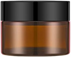 1 oz Glass Jars with Lids, Bumobum 48 pack Amber Cream Jars with Black Lids, Black and White Labels & Inner Liners, Empty Cosmetic Containers for Homemade Balms, Lotion, Salve, Ointment, Body Scrub