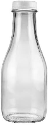 The Dairy Shoppe Glass Milk Bottle, Heavy Glass with Extra Lid, Creamery Style with Extra Caps (4, Round Quart)