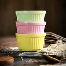 Ramekins 6oz Oven Safe, Creme Brulee Ramekin and Souffle Dishes, Porcelain Baking Bowls, Dipping Sauce Dish.Pudding Cups, Set of 6, Blue.