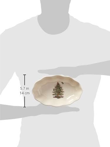 Spode Christmas Tree Gold Cranberry Dish & Server - 8" Festive Serving Bowl & 8" Metal Handled Spoon for Holiday Appetizers, Desserts, Seasonal Dishes - Dishwasher Safe Tableware