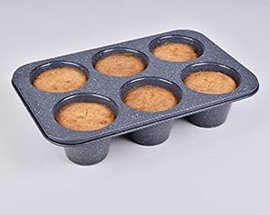 Monfish 2PCS Deep Jumbo Muffin Pan 6 Cup Carbon Steel Black Stone non Stick Coating Muffin Tin 3.5diax3 cup