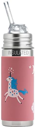 Pura Kid Insulated Stainless Steel Bottle - Plastic-Free, Silicone Straw, Anti-Colic, Unicorn