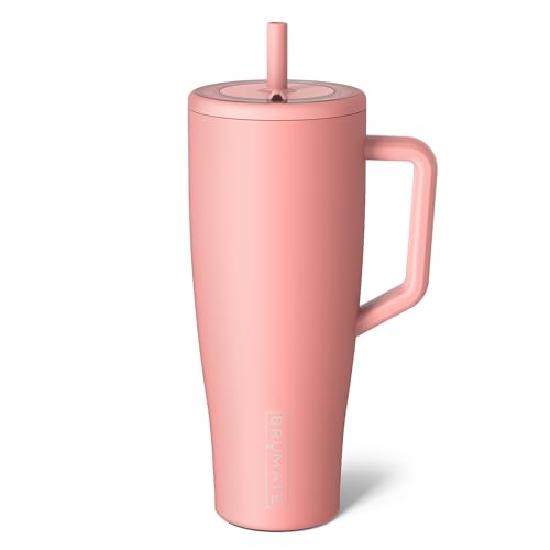 BrüMate Era 40 oz Tumbler with Handle and Straw | 100% Leakproof Insulated Water Bottle Tumbler with Lid and Flexible SoftSip Straw | Made of Stainless Steel | Cup Holder Friendly | 40oz (Guava)