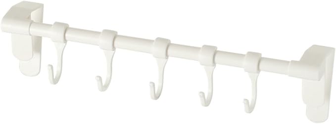 DOITOOL Cabinet Kitchen Utensil Hooks 5pcs Plastic Multi-Function Hanging Rack No Drill Installation White Storage Organizer for Cookware and Sundries