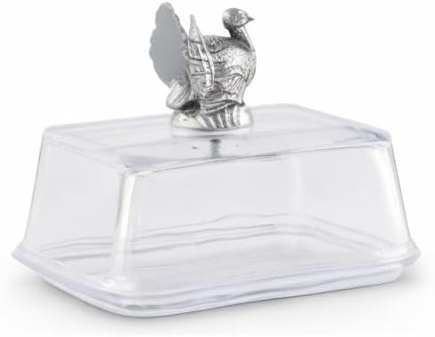 Arthur Court Glass Butter Dish with Lid Turkey Knob | Classic 2-Piece Design Covered Butter Keeper | Covers and Holds a Standard Stick of Butter | Thanksgiving Table