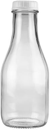 The Dairy Shoppe Glass Milk Bottle, Heavy Glass with Extra Lid, Creamery Style (2, Round Quart)