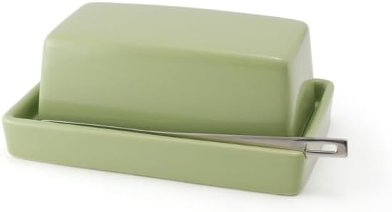 ZERO JAPAN Compact Butter Dish for Countertop, Fits West Coast Butter Sticks (Stubby Size), Ceramic Butter Keeper with Lid, Space-Saving Design, Made in Japan, Artichoke